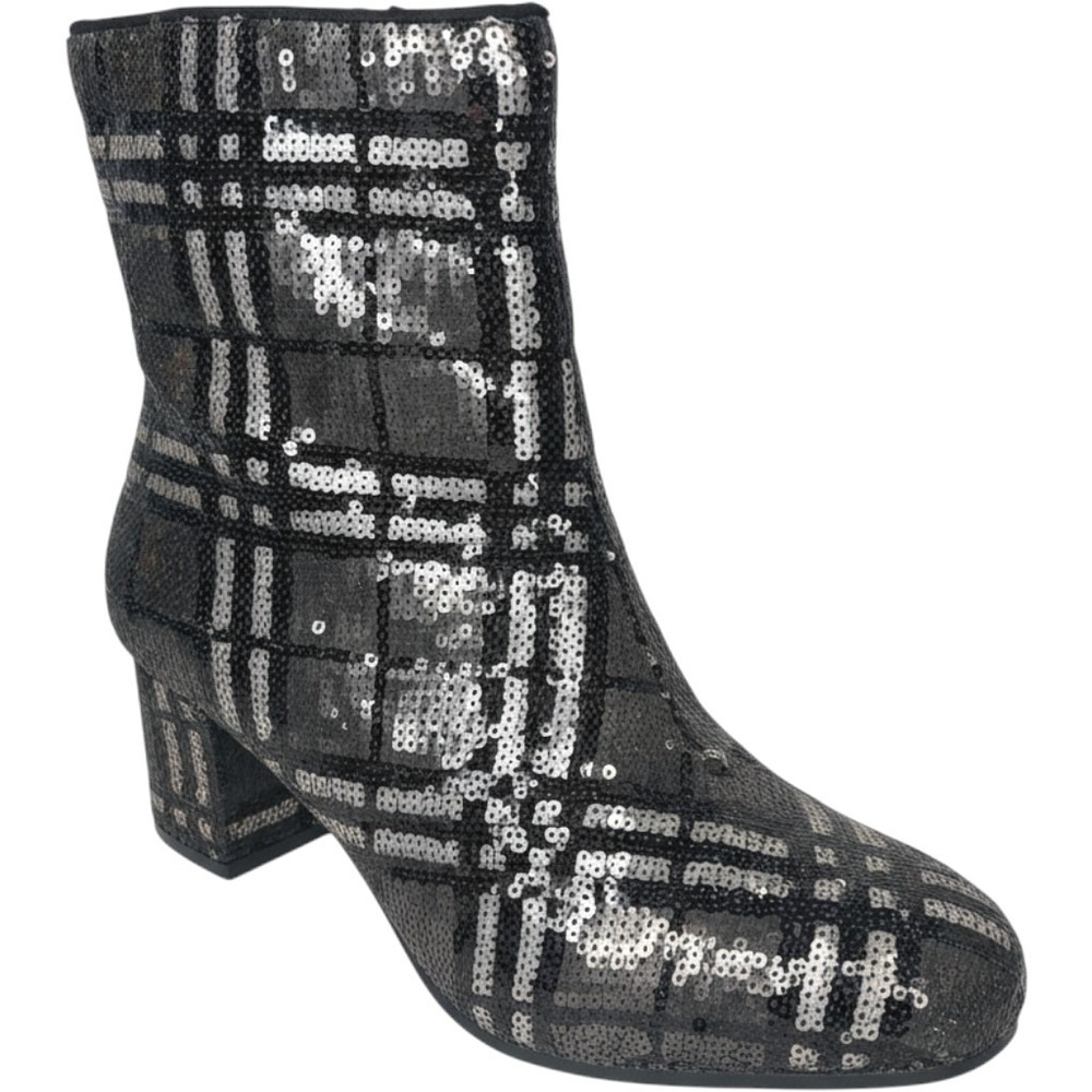 IMPO Jagger Boots Women 8 Black Plaid Sequin Square Toe Block Heel Booties